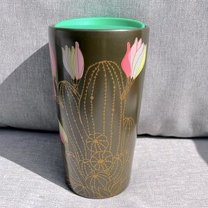 Starbucks Copper/gold/pink Cactus Ceramic Travel Mug - preowned